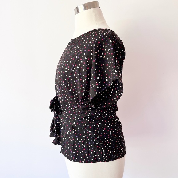 West Kei Black Top with Colorful Hearts Tie Waist Flattering - Picture 2 of 6